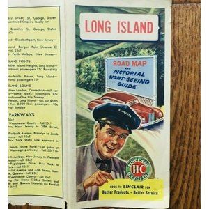 Vintage c1940s Sinclair Long Island New York Road Map Gas Gasoline Oil
